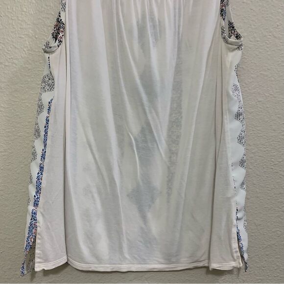 LOFT TANK TOP WOMENS SMALL BLUE WHITE CREW NECK SWING KEY HOLE POLYESTER RAYON. - Picture 6 of 11